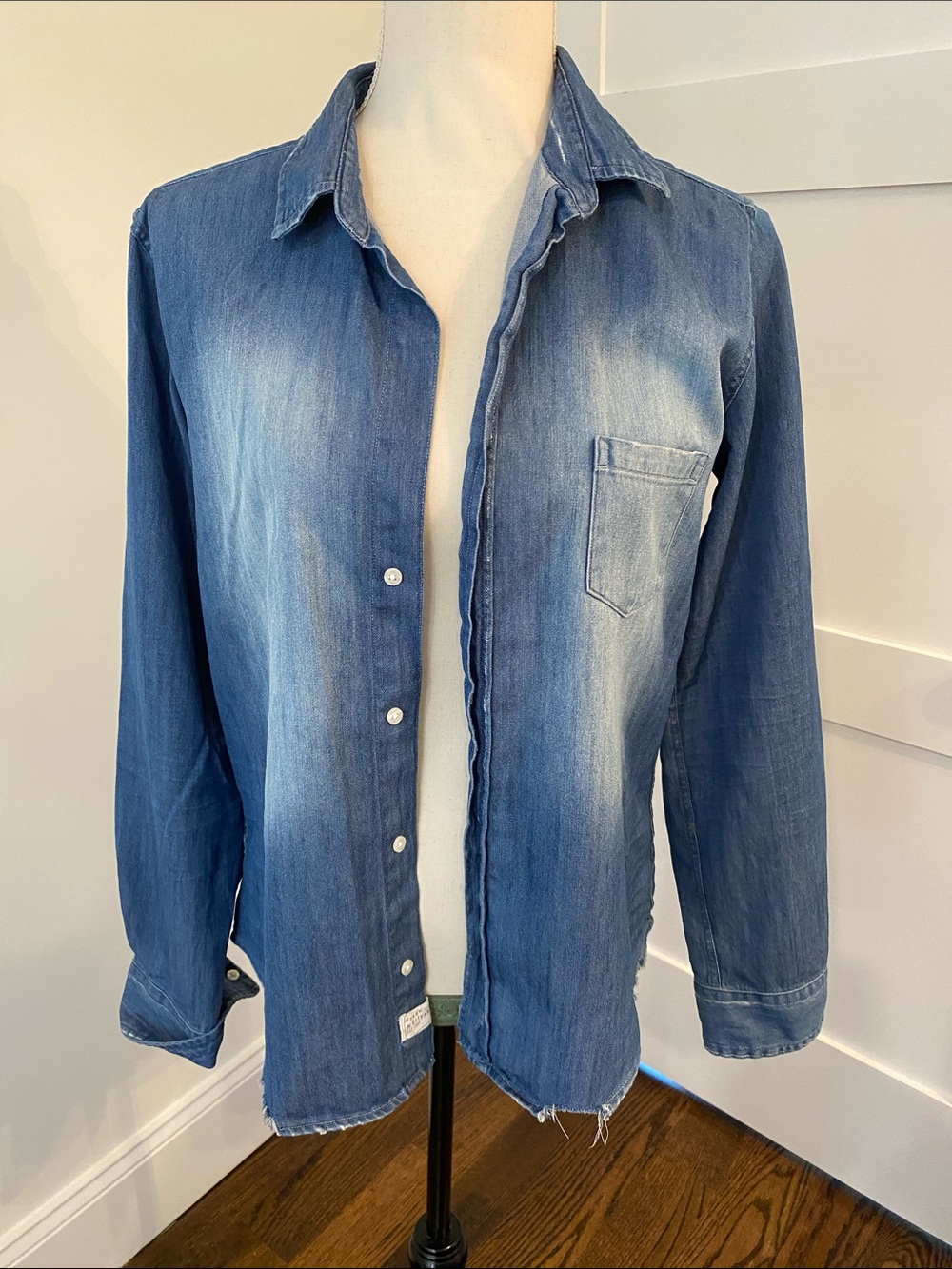 Frank & Eileen Distressed Medium Blue Denim Button-Down Shirt - The Barry